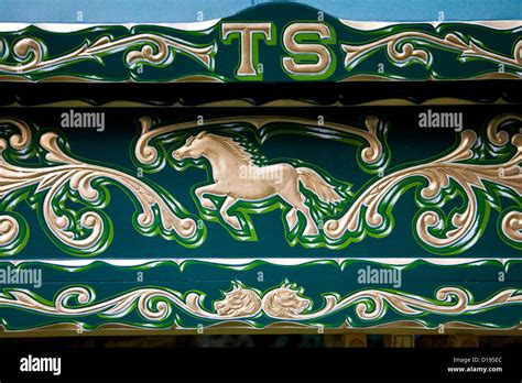 Hand Carved And Painted Artwork On Romany Gypsy Caravan Stock Photo Alamy