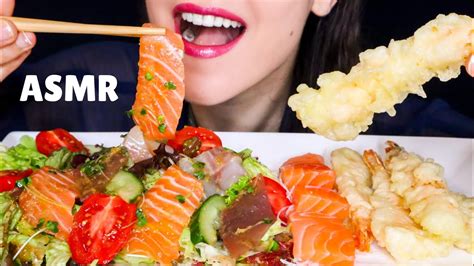 Asmr Salmon Tuna Sea Bass Sashimi Salad Shrimp Tempura Crunchy Sounds No Talking Mou Asmr