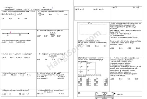 8 Sınıf Matematik 1 Dönem 1 Yazılı Soruları 2022 2023