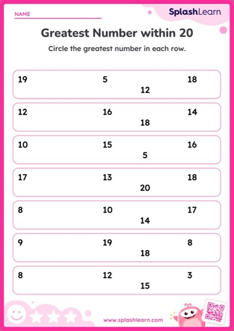 Compare And Find The Greatest Number Within 20 Worksheet