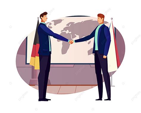 Diplomacy Flat Composition With Two Characters Handshaking On