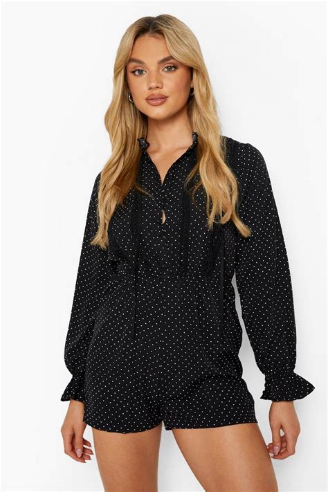 Polka Dot High Neck Playsuit Boohoo