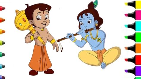 How To Draw Chhota Bheem And Krishna Drawing Easy And Colourful