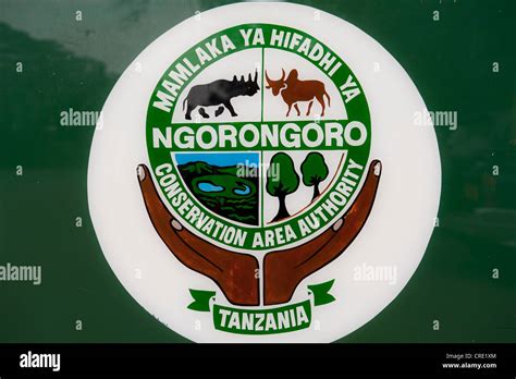 Conservation and tourism, sign and symbol, Ngorongoro Conservation Area ...