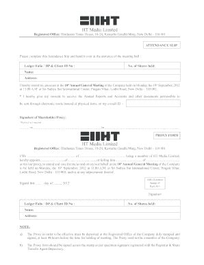 Fillable Online Attendance Slip And Proxy Form Pdf Ht Media Fax Email