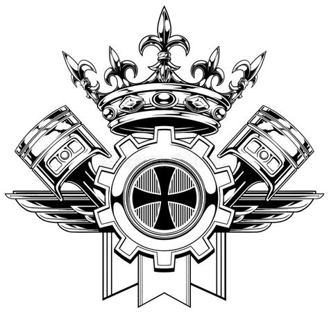 Escudo De Armas Gráfico Blanco Y Negro Con Los Pistones Ilustración Del