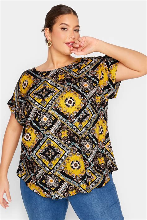 Yours Plus Size Black Paisley Print Tab Sleeve Blouse Yours Clothing