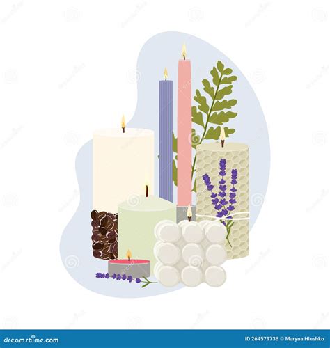 Illustration Of Scented Burning Candles Beeswax Paraffin Soy