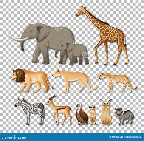 Set Of Isolated Wild African Animals On Transparent Background Stock