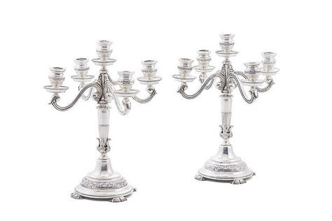 Lot Par De Candelabros De Cinco Lumes Em Prata 2