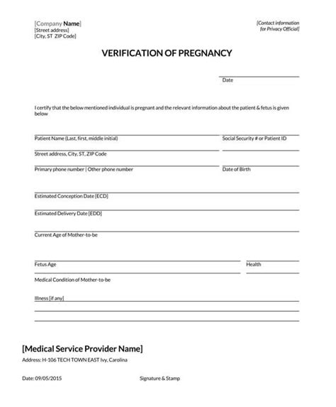 Free Pregnancy Verification Forms Word Pdf