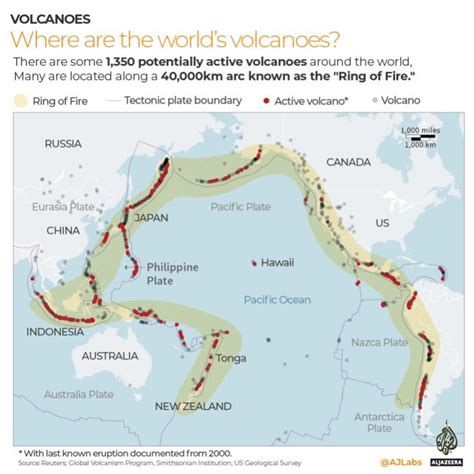 The Ring Of Fire A Map Of The World S Potentially Active Volcanoes R Mapporn