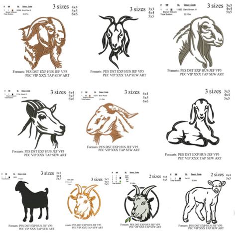 Goat Set Embroidery Design Pack Of Embroidery Design Motif De