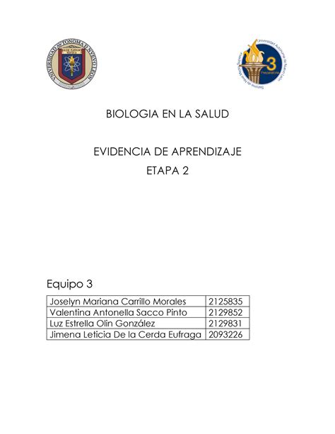 Bio Sal EV Etapa 2 Equpo 3 BIOLOGIA EN LA SALUD EVIDENCIA DE