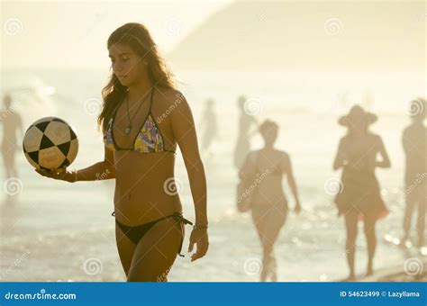 Carioca Brazilian Woman Holding Football Ipanema Beach Editorial Stock ...