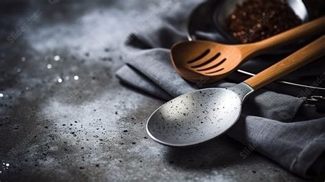 Fondo Centrándose En Los Utensilios De Cocina Mesa Con Textura Gris