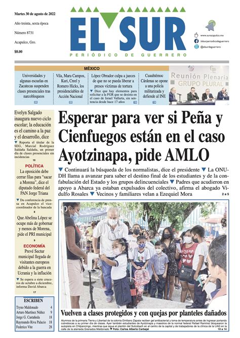 Nuestra Portada De Este Martes 30 De Agosto De 2022 El Sur Acapulco