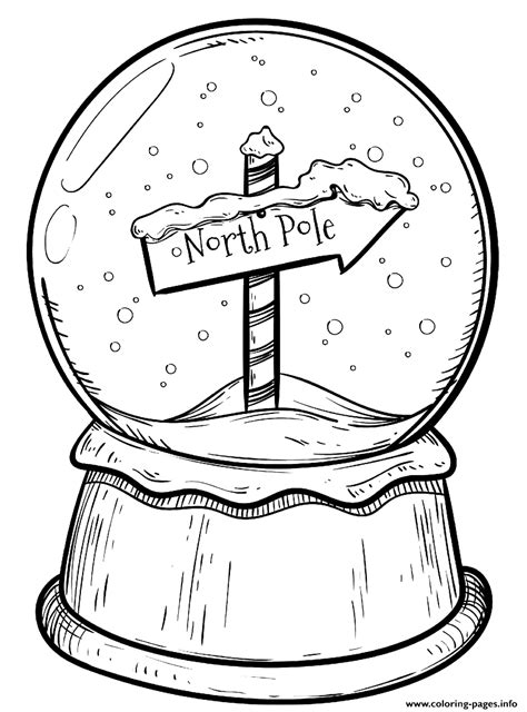 Christmas Snow Globe With North Pole Sign Coloring page Printable