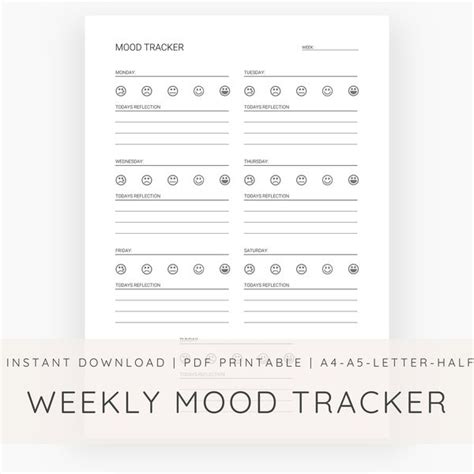 Weekly Mood Tracker Etsy