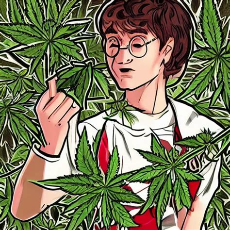 Krea Harry Potter Smoking Weed Surrounded By Weed Plants Joints