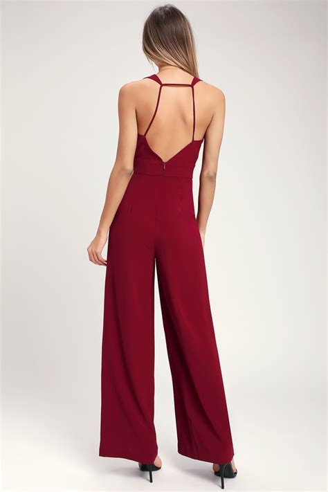 Sexy Burgundy Jumpsuit Wide Leg Jumpsuit Backless Jumpsuit Lulus