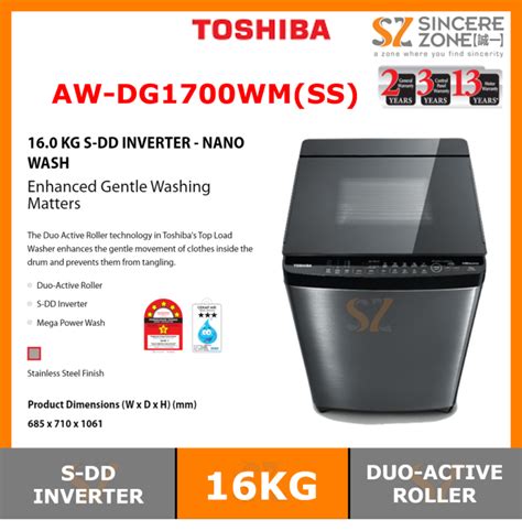 FOR KLANG VALLEY ONLY Toshiba AW DG1700WM SS 16kg Top Load SDD