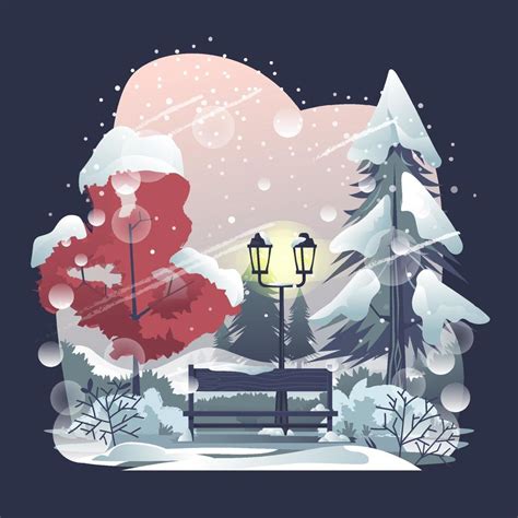 A Bench and Lamp in Winter Park Illustration 13735534 Vector Art at ...