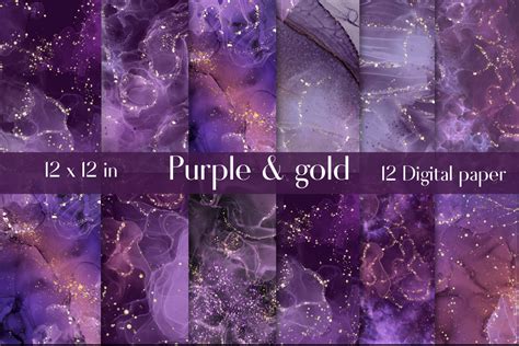 12 Purple Gold Marble Digital Papers Graphic By Freia ART Design