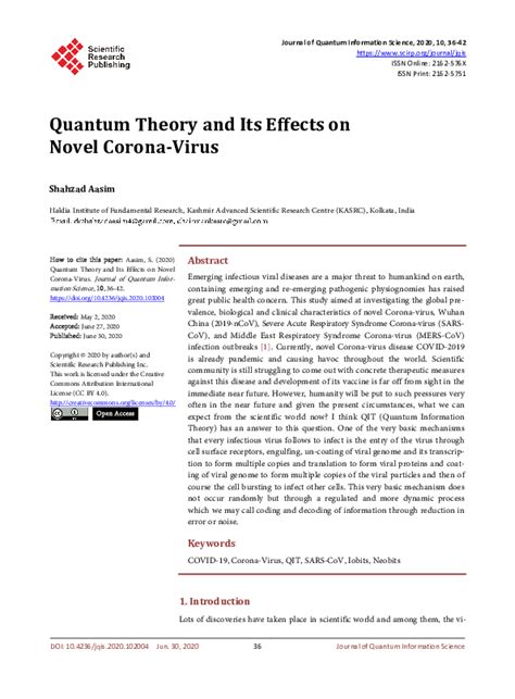 Pdf Quantum Theory And Its Effects On Novel Corona Virus