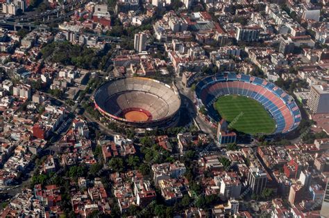 Premium Photo | Stadium of mexico city aerial view landscape from airplane