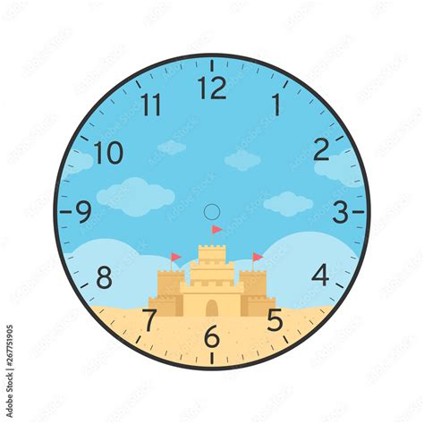 Summer Printable Clock Face Template with Sand Castle Isolated on White ...