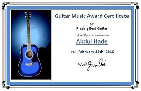 Free Guitar Music Award Certificate Template Formal Word Templates