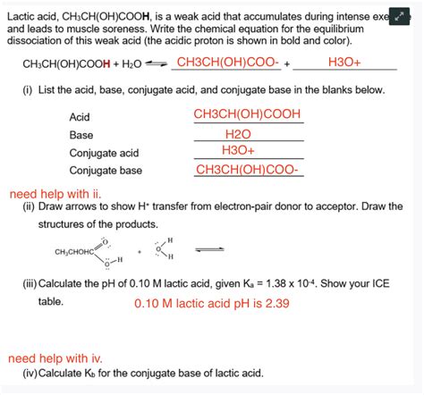 Solved Lactic Acid CH3CH OH COOH Is A Weak Acid That Chegg