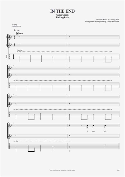 In The End By Linkin Park Guitar And Vocals Guitar Pro Tab