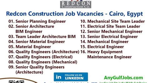 Multiple Redcon Construction Job Vacancies Cairo Egypt