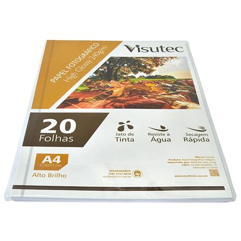 Kit 10 pacotes Papel Fotográfico Glossy A4 240g Visutec