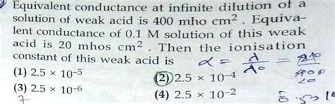 Equivalent Conductance Infinite Dilution Of A Solution Of Weak Acid