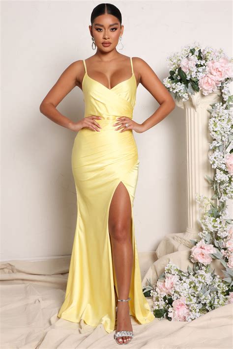 Luxe Nights Satin Maxi Dress Yellow Fashion Nova Dresses Fashion