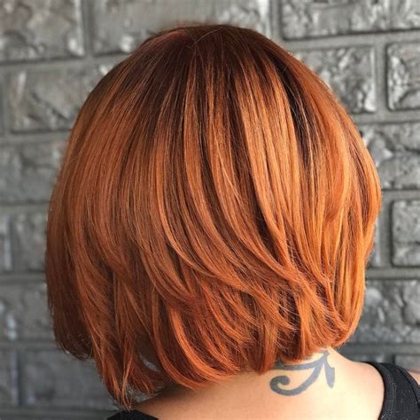 One Length Red Bob With Piece Y Layers Choppy Bob Hairstyles Short Bob