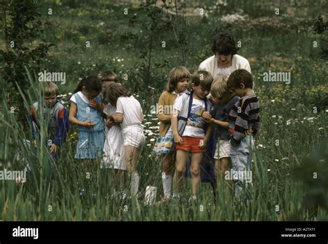 Primary School Trip Teacher With Childrenin Countryside Stock Photo Alamy