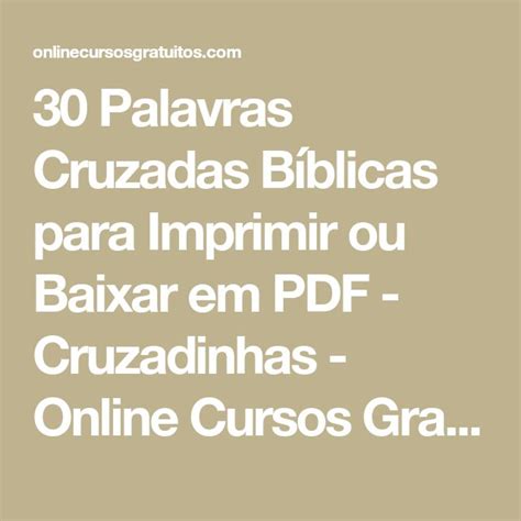 30 Palavras Cruzadas Bíblicas Para Imprimir Ou Baixar Em Pdf Cruzadinhas Ee3