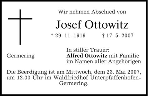 Traueranzeigen Von Josef Ottowitz Trauer Merkur De