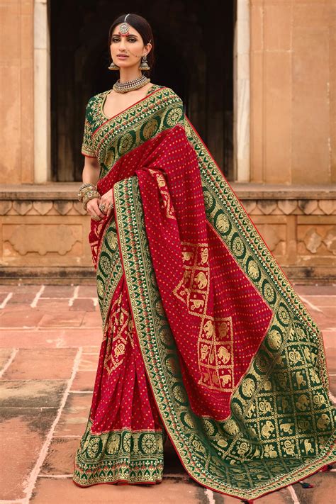 Buy Red Banarasi Silk Embellished Saree Online Like A Diva