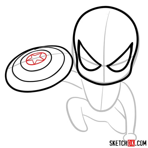 How To Draw Chibi Spider Man With Cap S Shield Sketchok Easy Drawing