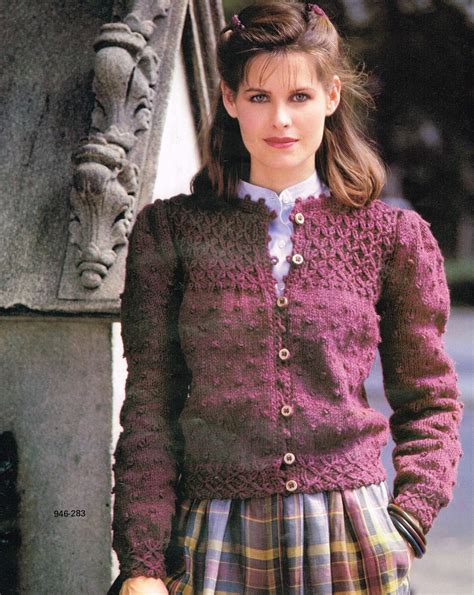 Pdf Vintage Knitting Pattern Womens 80 S Smocked Cardigan Instant Download Knitwear Sweater