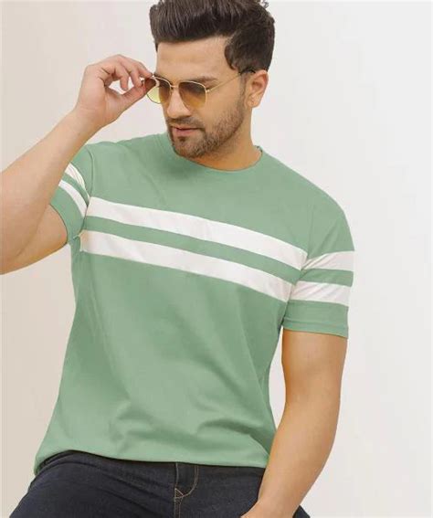 Buy Urban Buccachi Men Light Green Striped Polyester Round Neck T Shirt