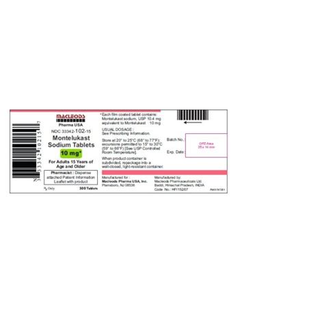 Montelukast Sodium Mg Rx Products