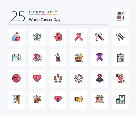 Free Vector World Cancer Day Line Filled Icon Pack Including