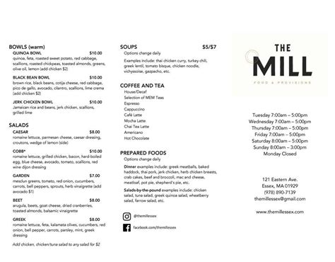 Menu At The Mill Restaurant Essex