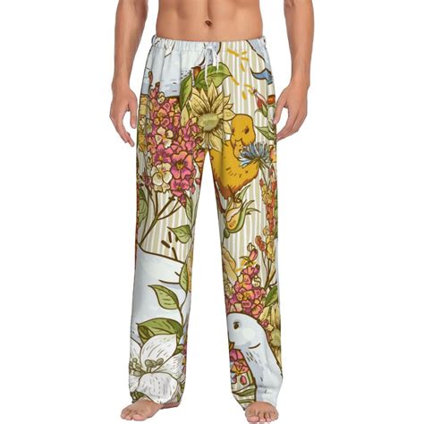 Junzan Mens Pajama Pants Ducks And Flowers Sleepwear Pants Pj Bottoms